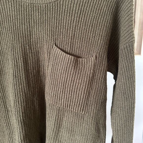 Madewell Olive Green Ribbed Knit Round Neck Sweater Womens Small Cotton Blend - Picture 2 of 7